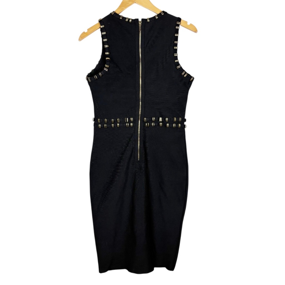 Wow Couture Bandage Dress Size Large Black Gold Sleeveless - Picture 2 of 6